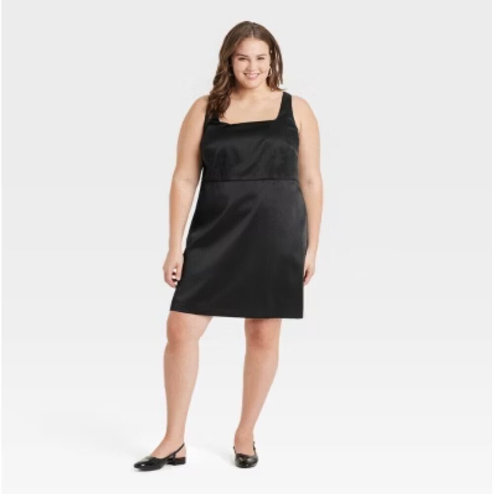 A.New Day Heavy Satin Mini Dress Black size 12 NWT